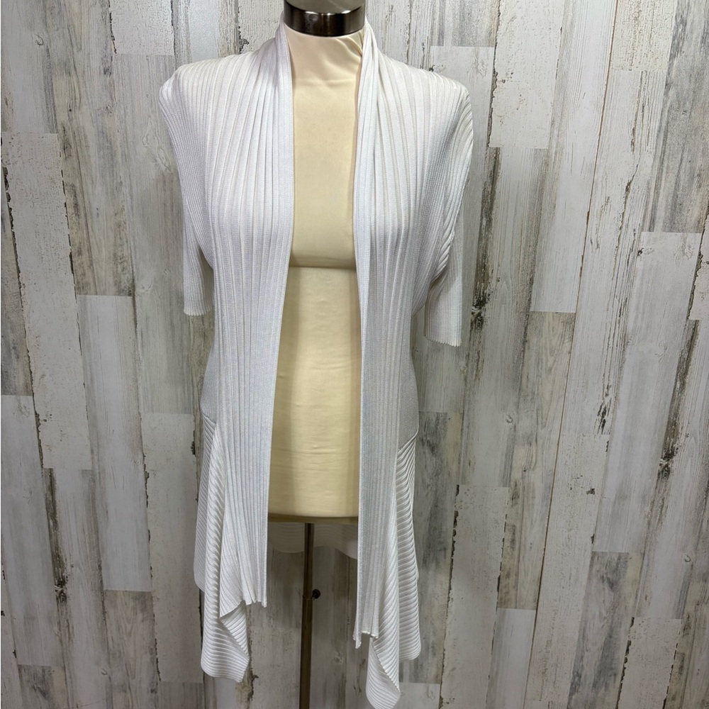 Caché Ivory Ribbed Open‎ Front Cardigan